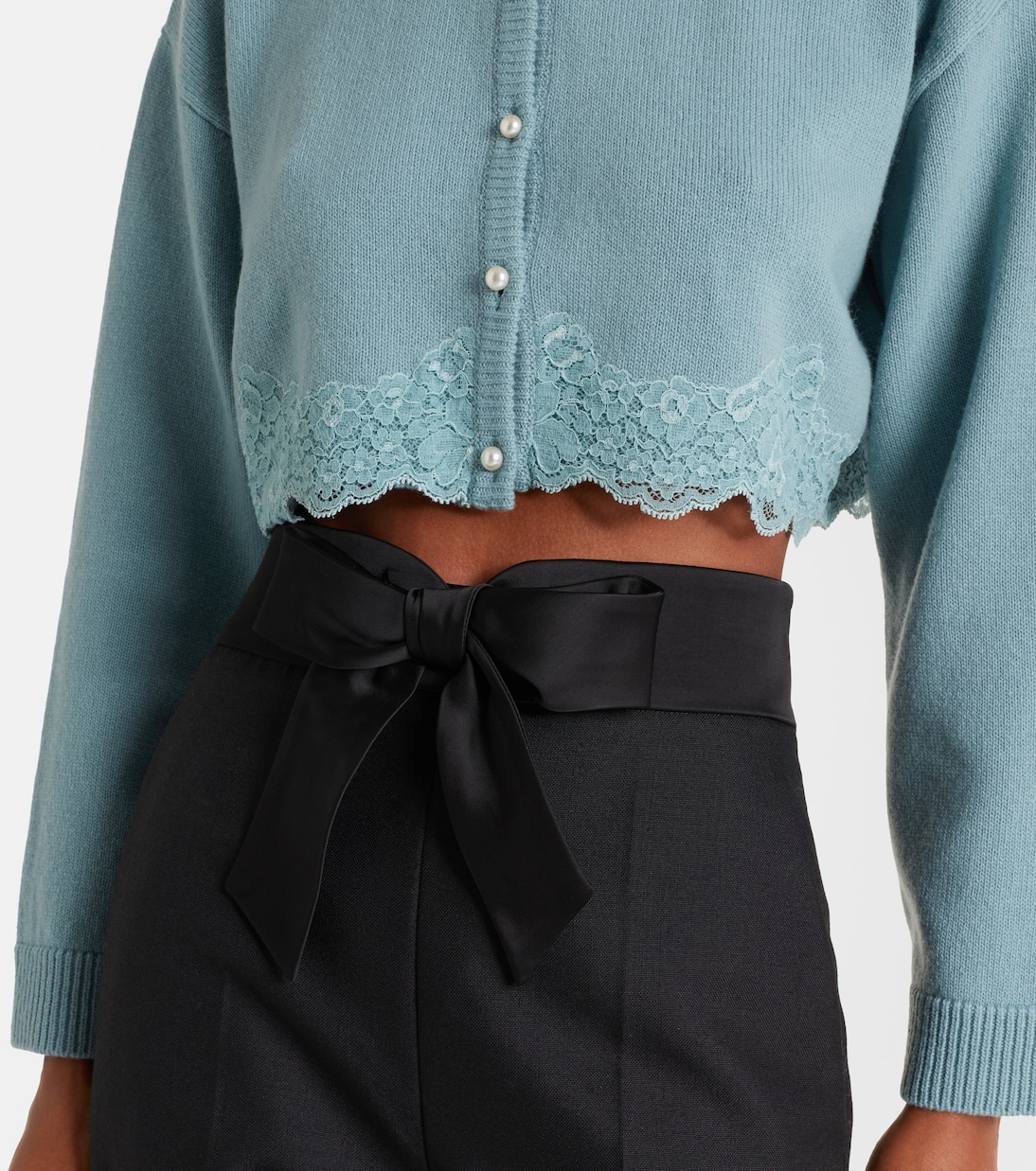 Cárdigan de lana virgen cropped con encaje | Valentino