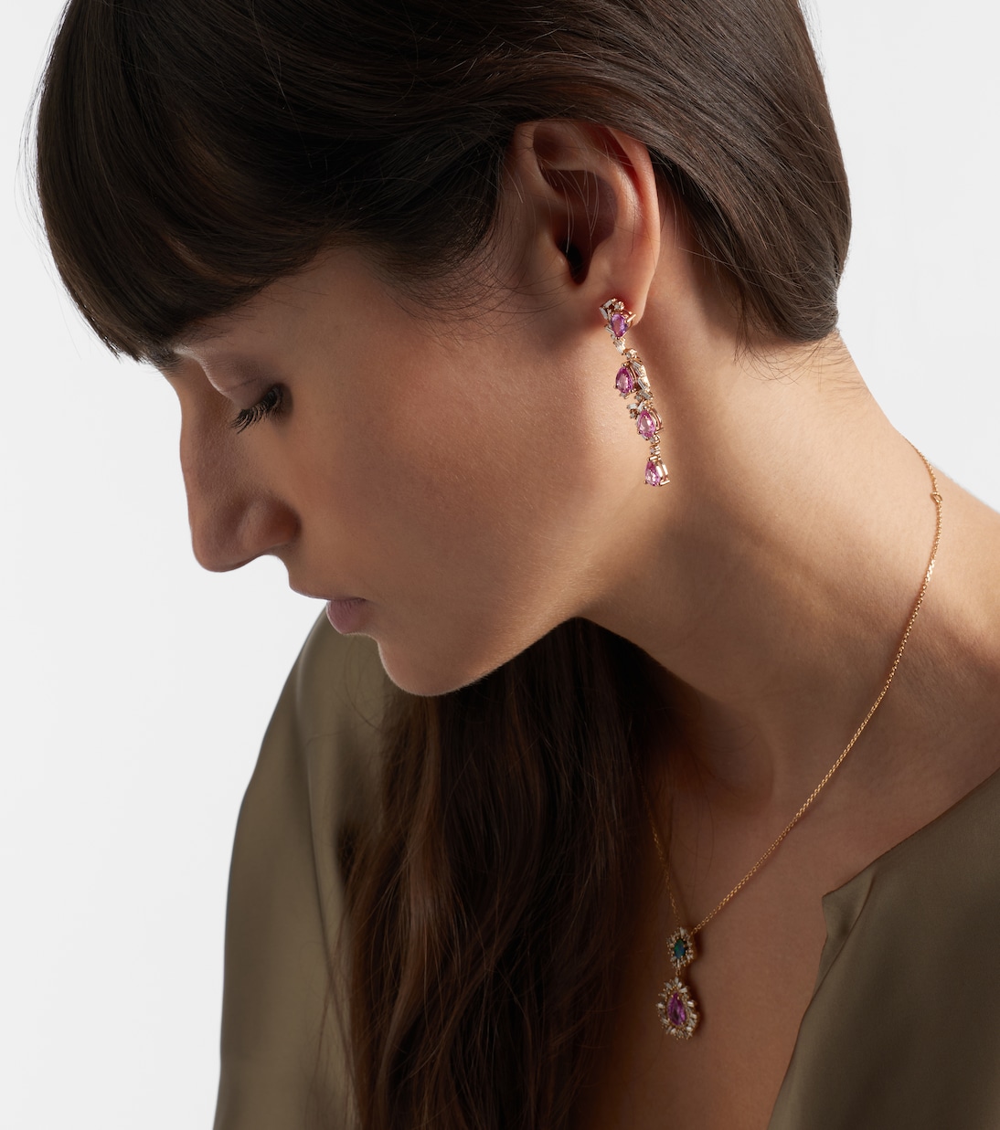Ohrringe aus 18kt Roségold mit Diamanten und Saphiren | Suzanne Kalan