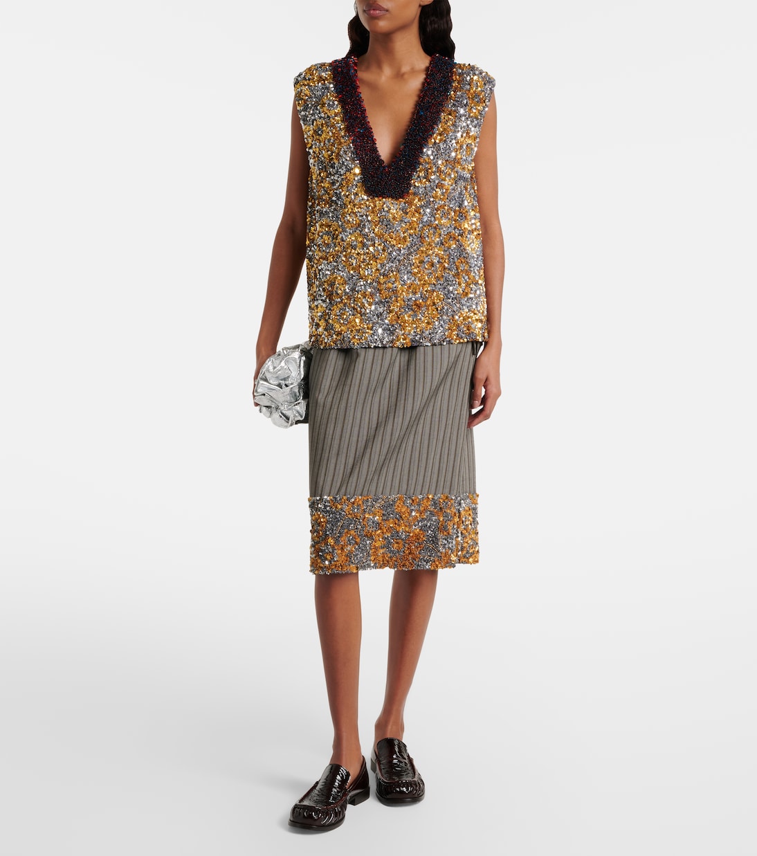 Gonna midi a righe con paillettes | Dries Van Noten