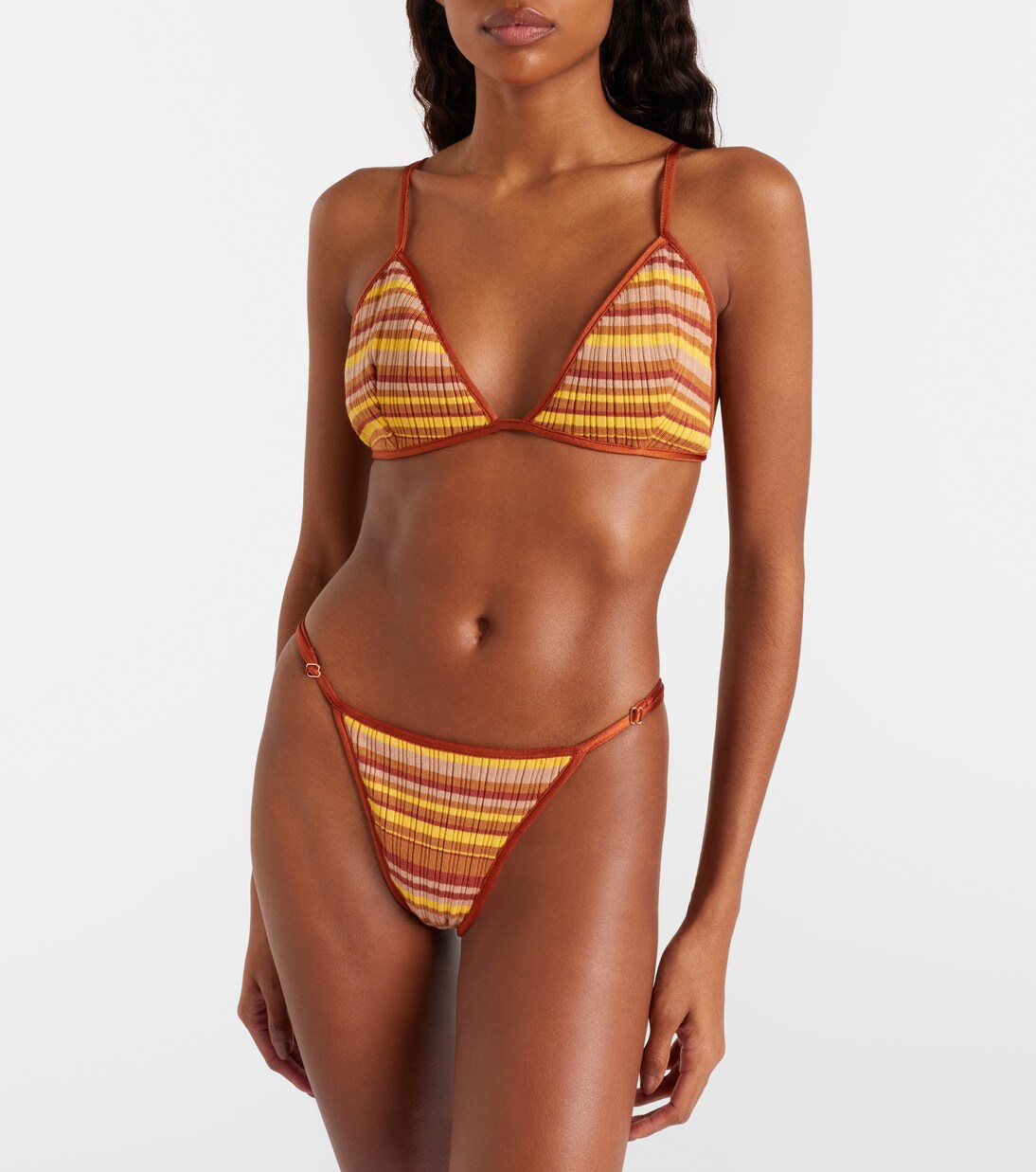 Ann ribbed-knit striped bikini top | Bananhot