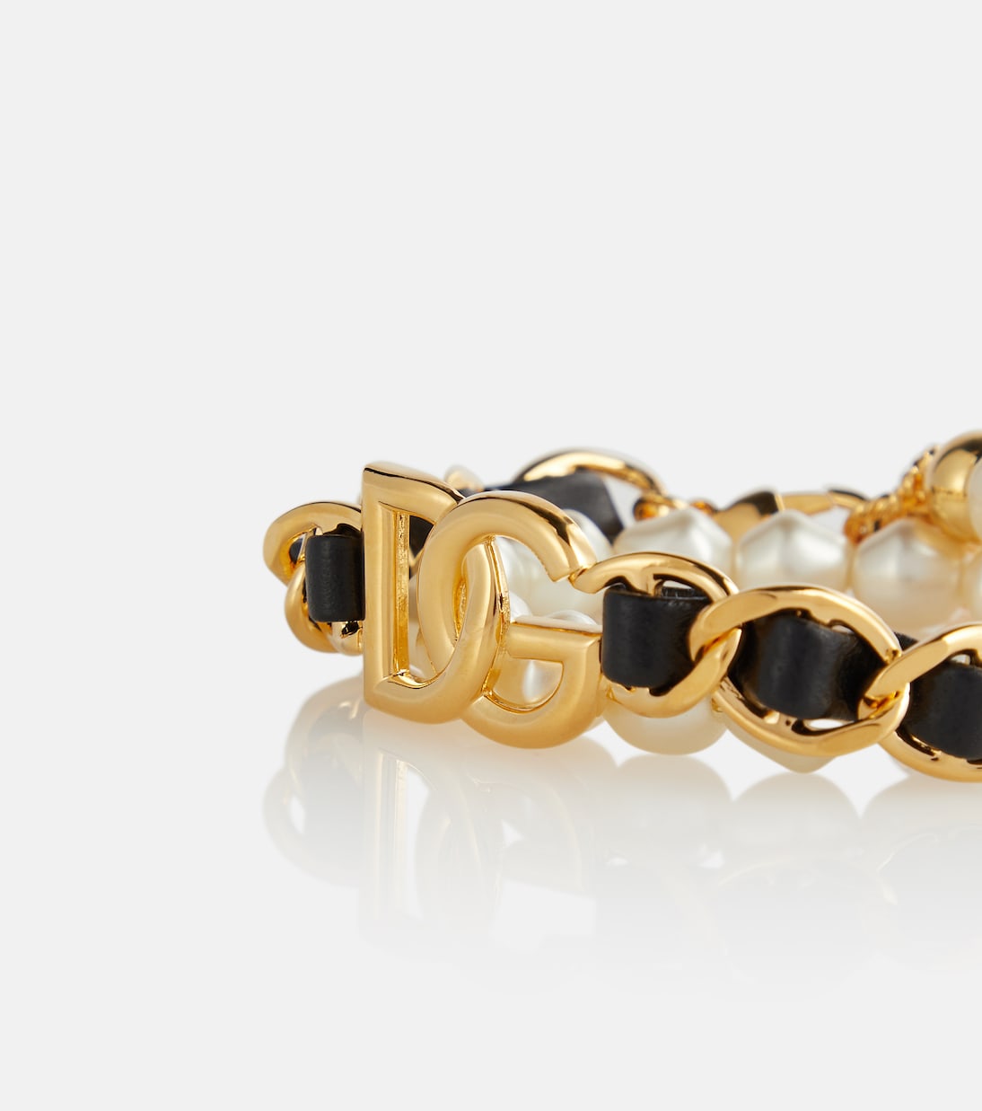 Faux pearl and leather-trimmed chain bracelet | Dolce&Gabbana
