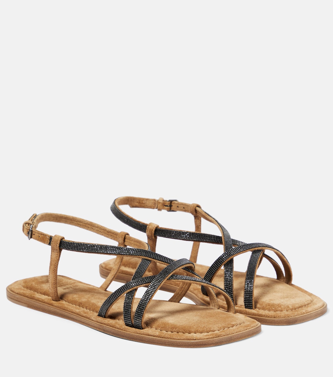 Monili-embellished suede sandals | Brunello Cucinelli