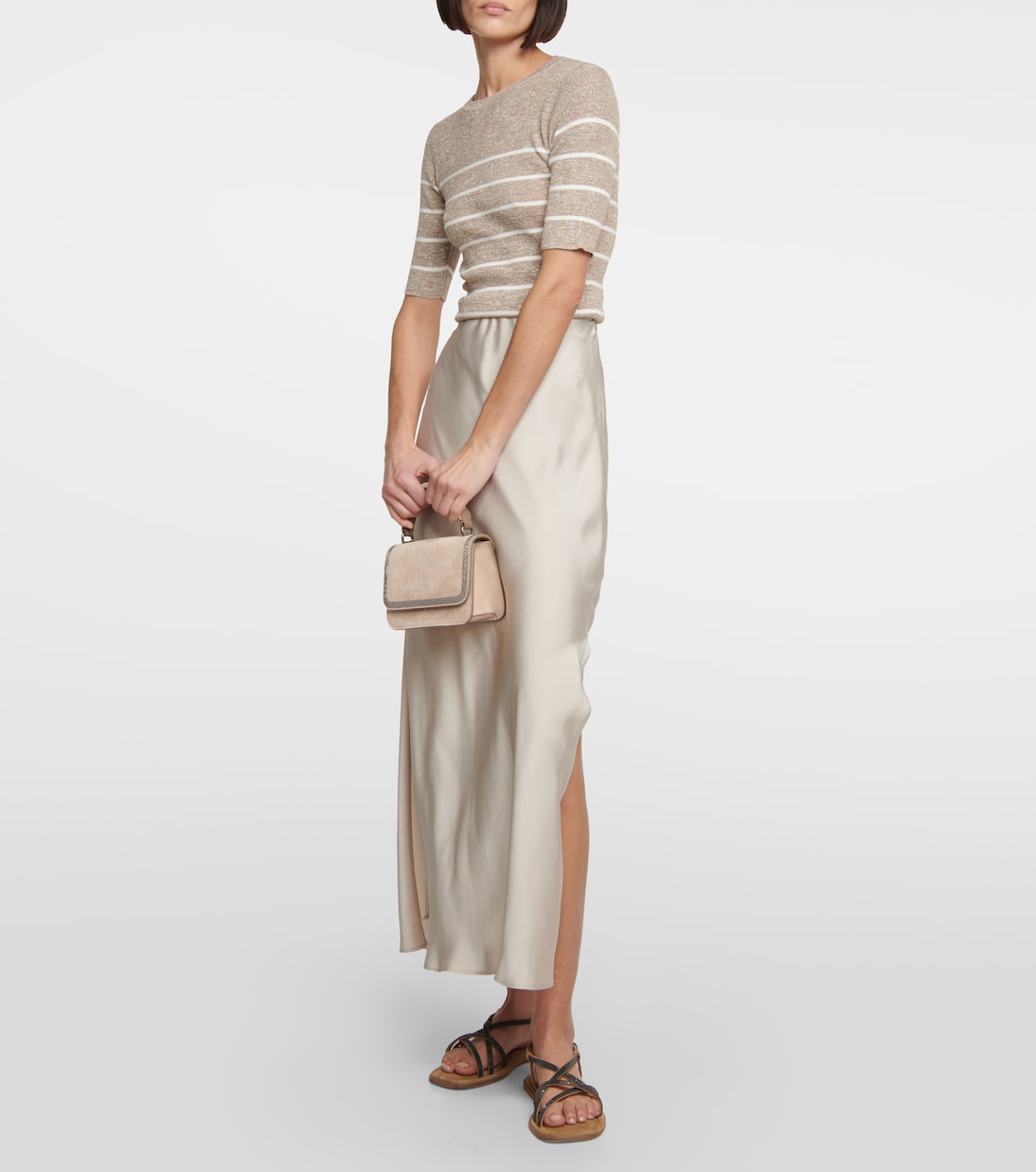 Monili-embellished suede sandals | Brunello Cucinelli