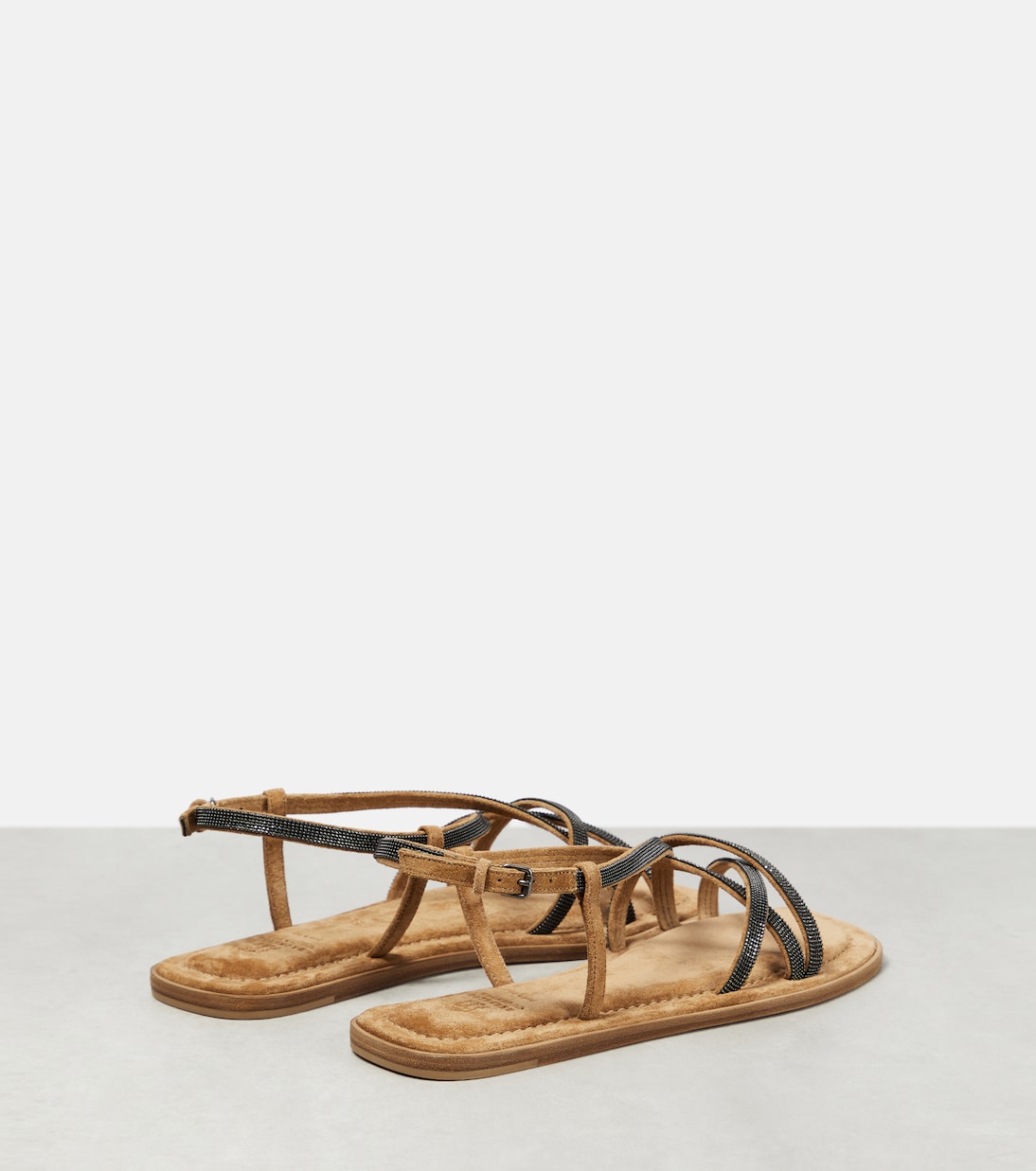 Monili-embellished suede sandals | Brunello Cucinelli