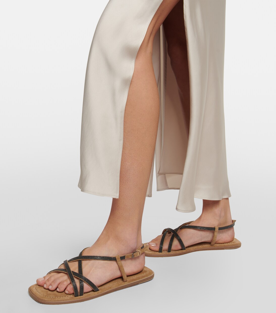 Monili-embellished suede sandals | Brunello Cucinelli