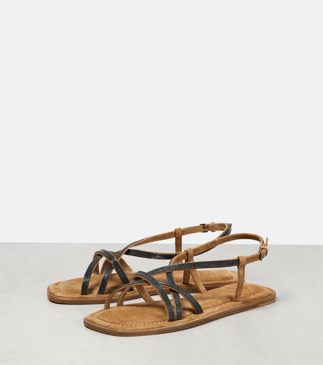 Monili-embellished suede sandals | Brunello Cucinelli