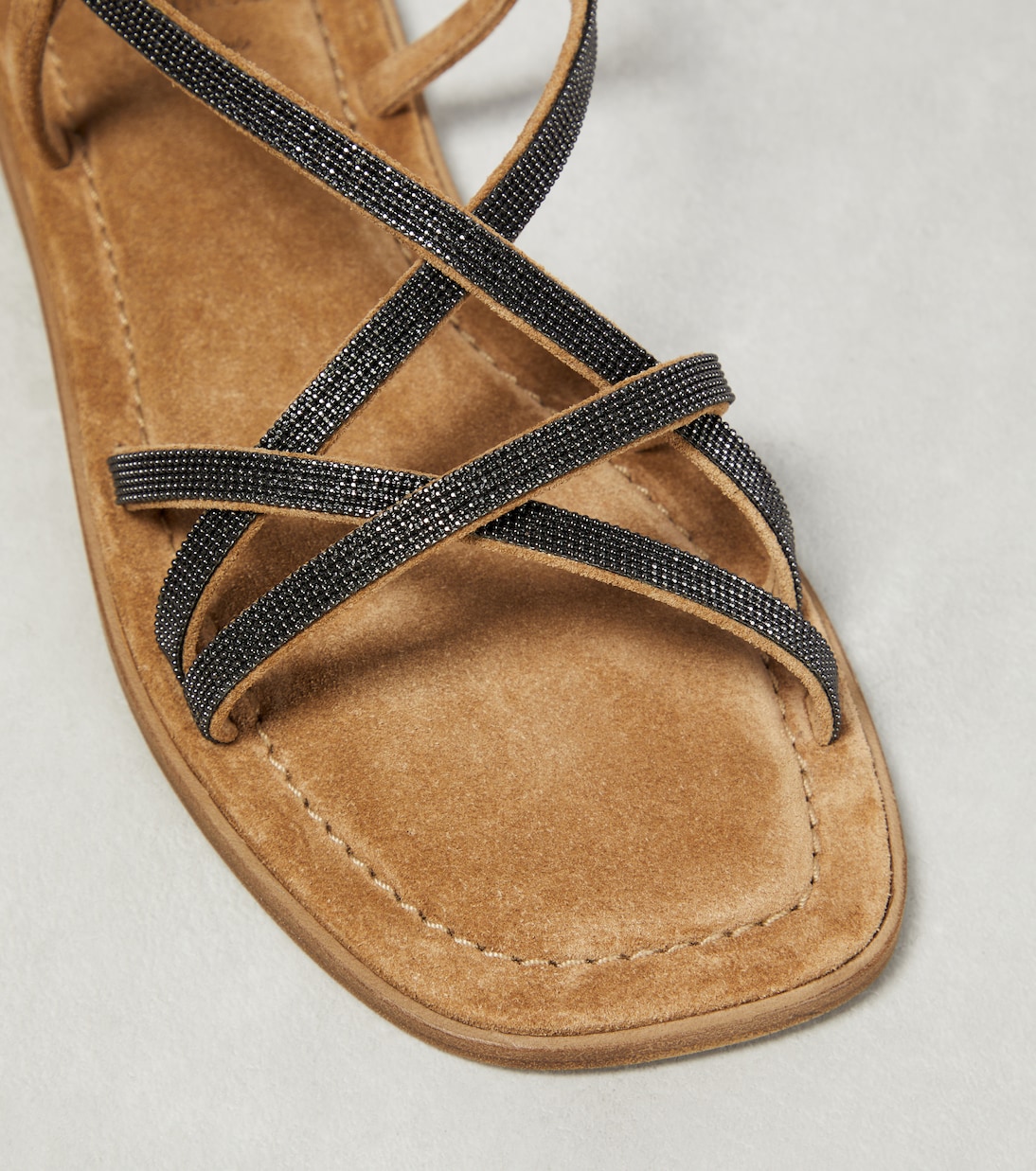 Monili-embellished suede sandals | Brunello Cucinelli