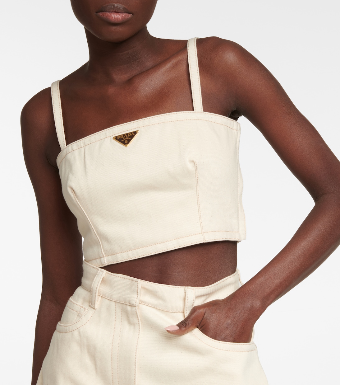 Crop top en denim con logo | Prada
