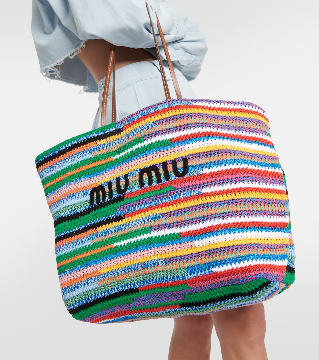 Large striped crochet tote bag | Miu Miu