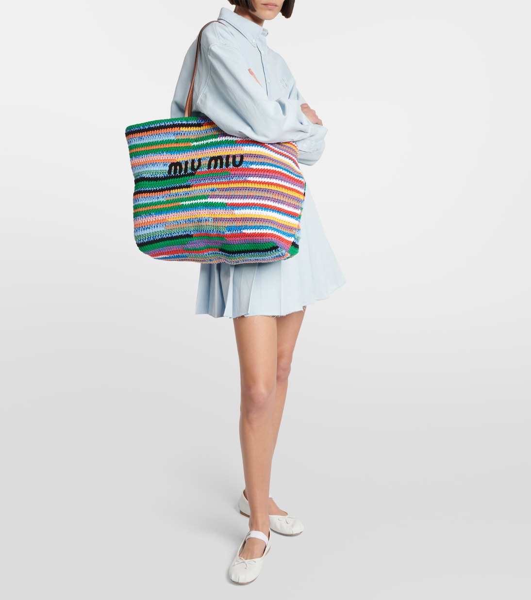 Large striped crochet tote bag | Miu Miu
