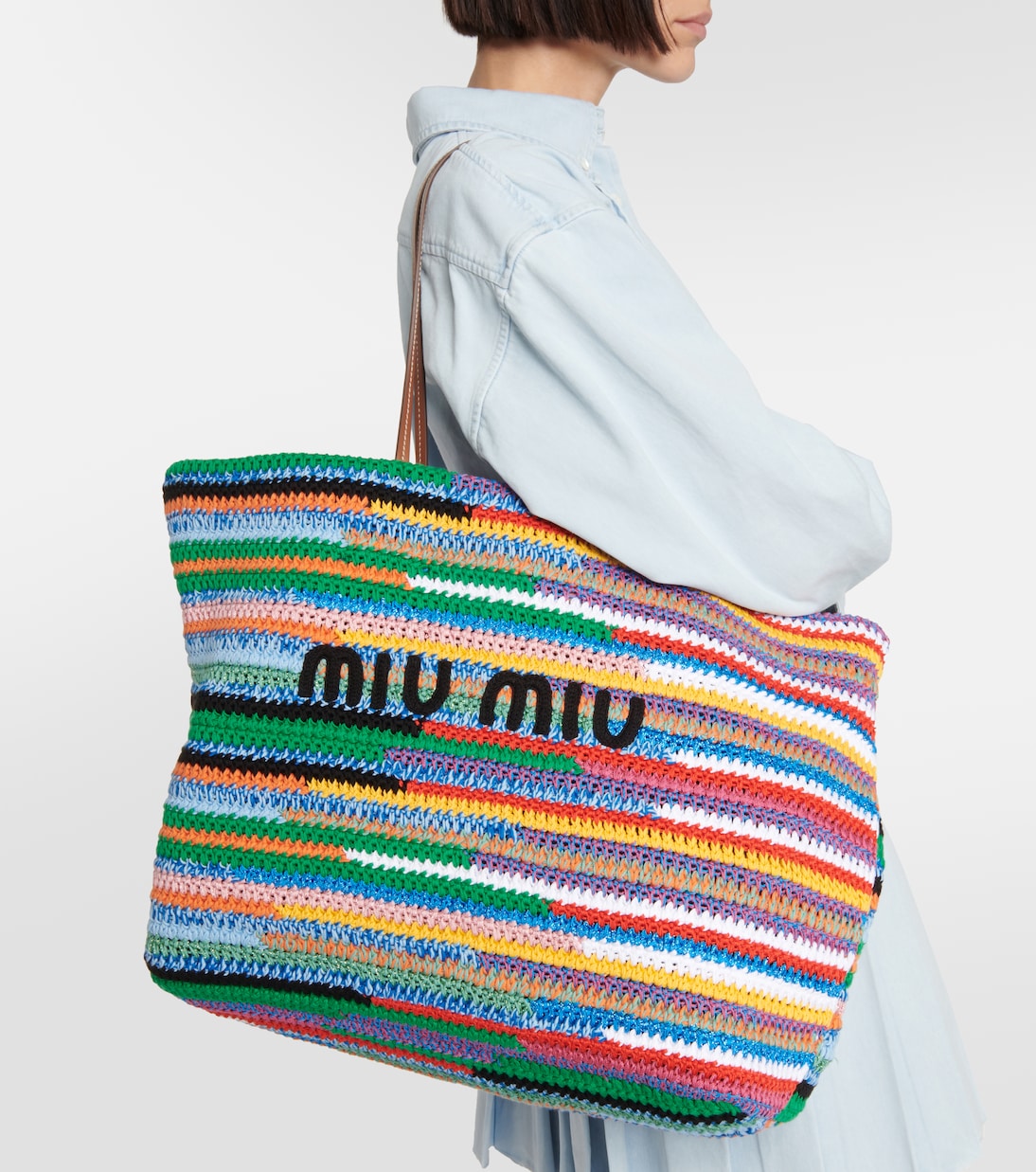Large striped crochet tote bag | Miu Miu