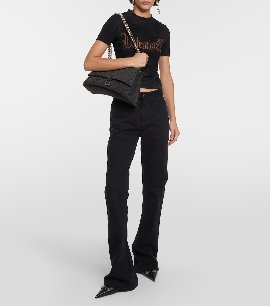 Borsa a spalla Crush Medium in denim | Balenciaga
