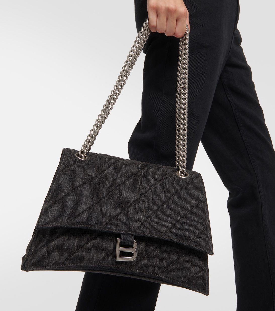 Borsa a spalla Crush Medium in denim | Balenciaga