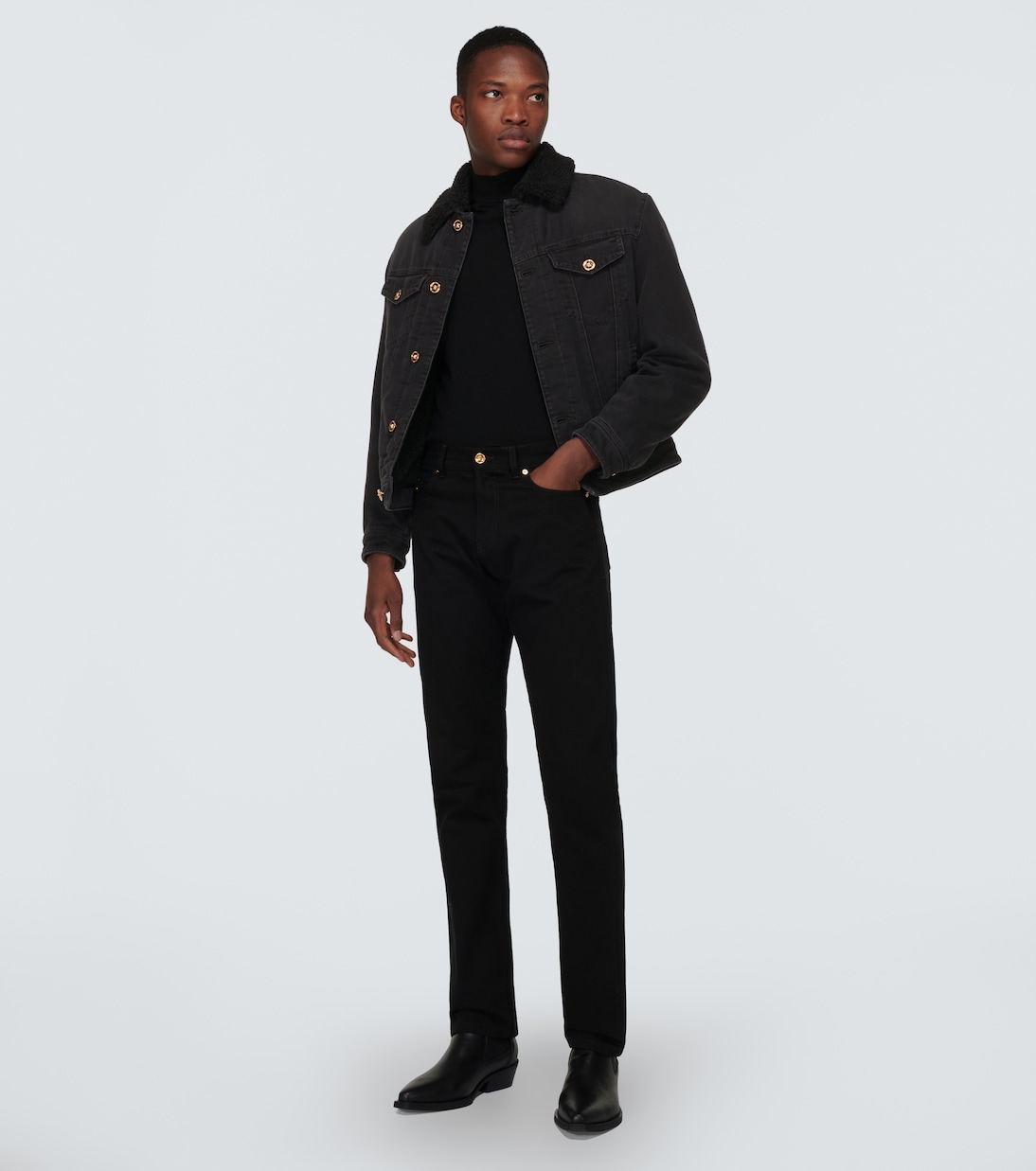 Blouson faux shearling-lined denim jacket | Versace