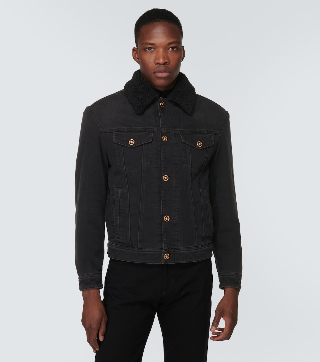 Blouson faux shearling-lined denim jacket | Versace