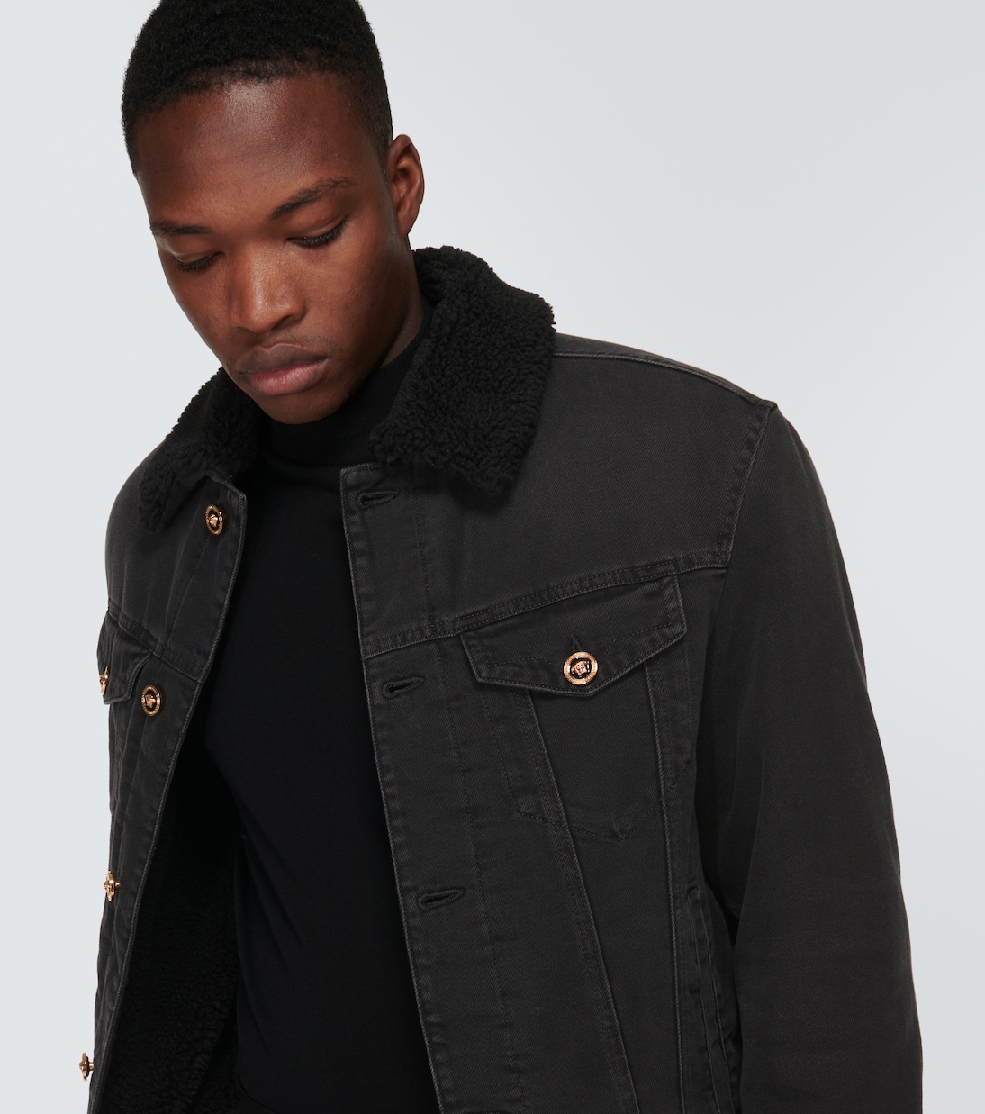 Blouson faux shearling-lined denim jacket | Versace