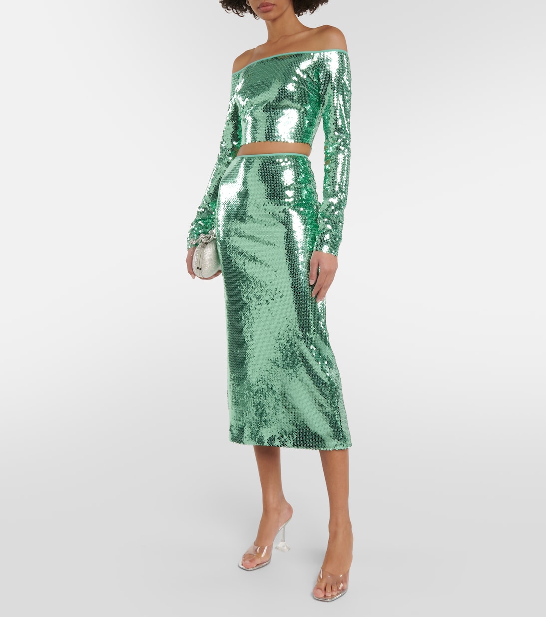 Sequined off-shoulder crop top  | David Koma