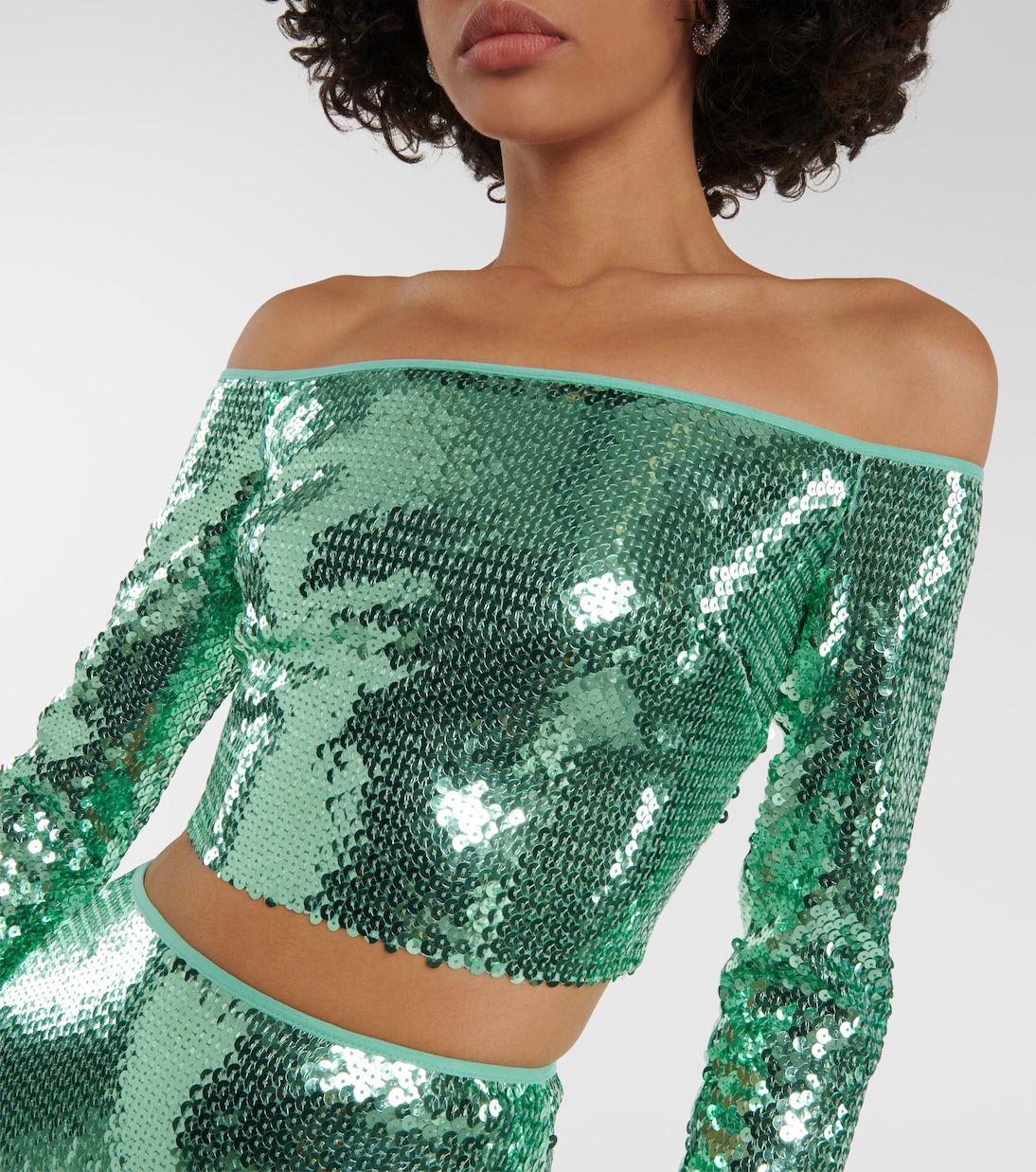 Sequined off-shoulder crop top  | David Koma