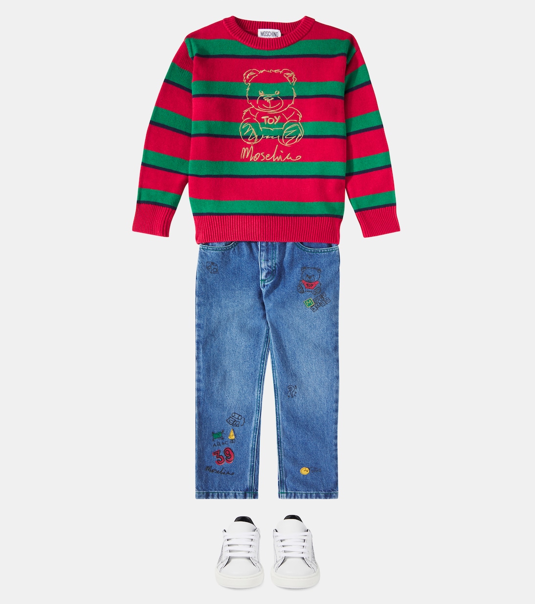 Jersey Teddy Bear de algodón y lana a rayas | Moschino Kids