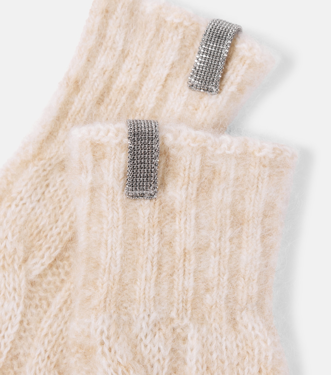 Embellished cable-knit wool gloves | Brunello Cucinelli