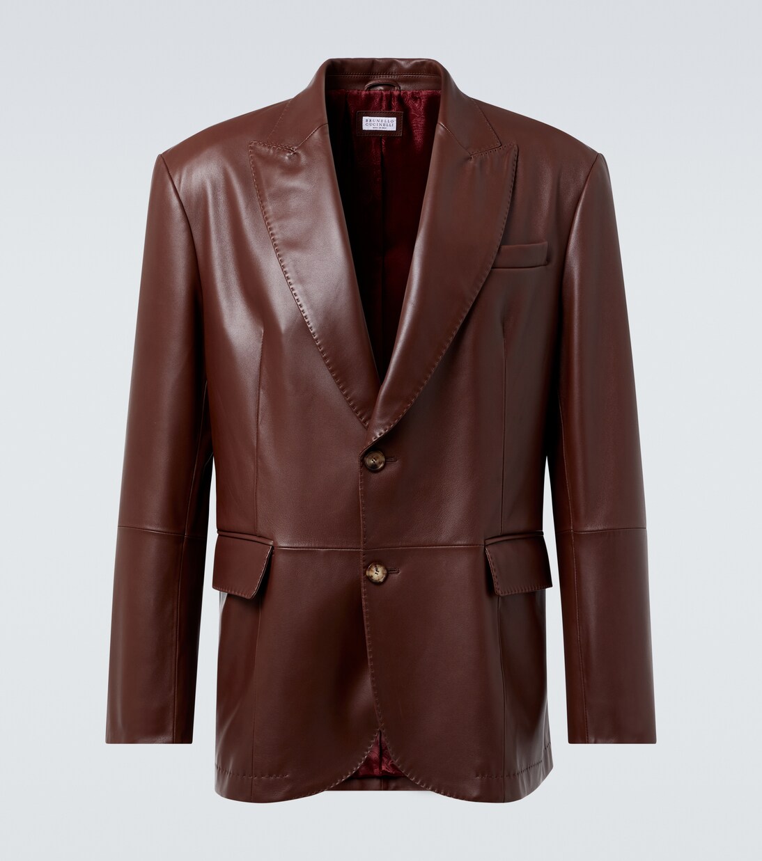 Single-breasted polished leather blazer | Brunello Cucinelli