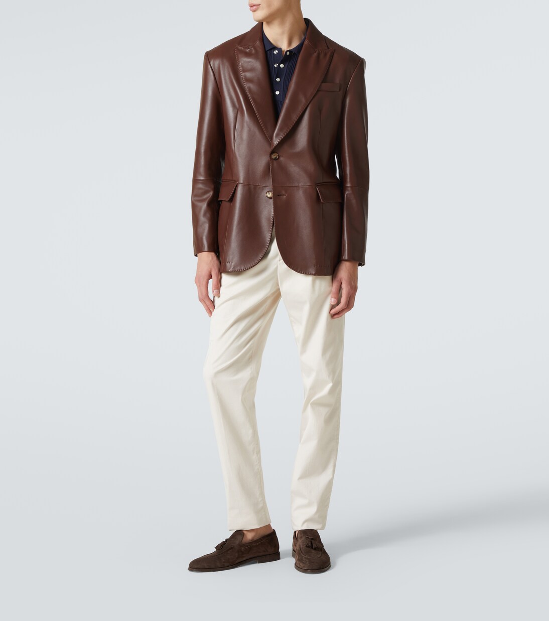 Single-breasted polished leather blazer | Brunello Cucinelli