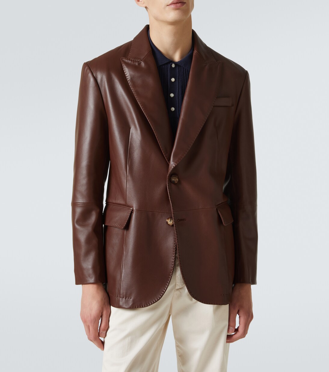 Single-breasted polished leather blazer | Brunello Cucinelli