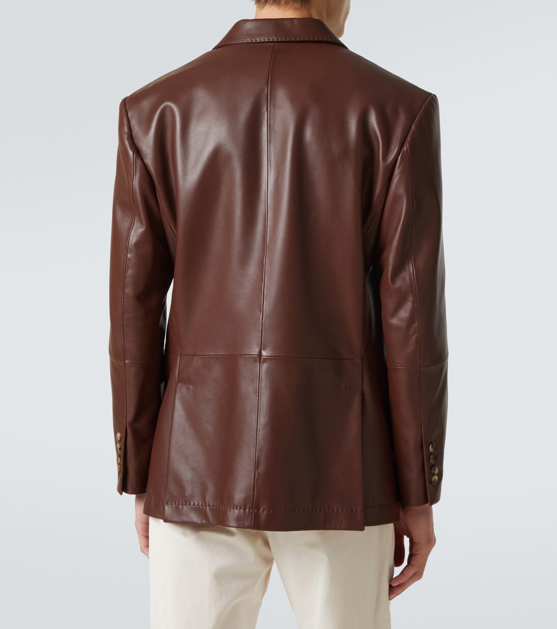 Single-breasted polished leather blazer | Brunello Cucinelli
