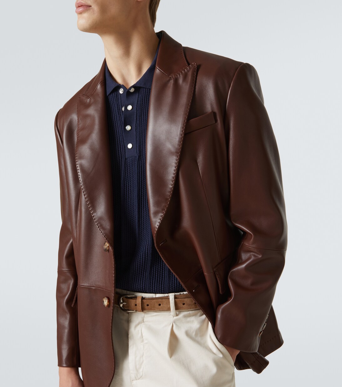 Single-breasted polished leather blazer | Brunello Cucinelli