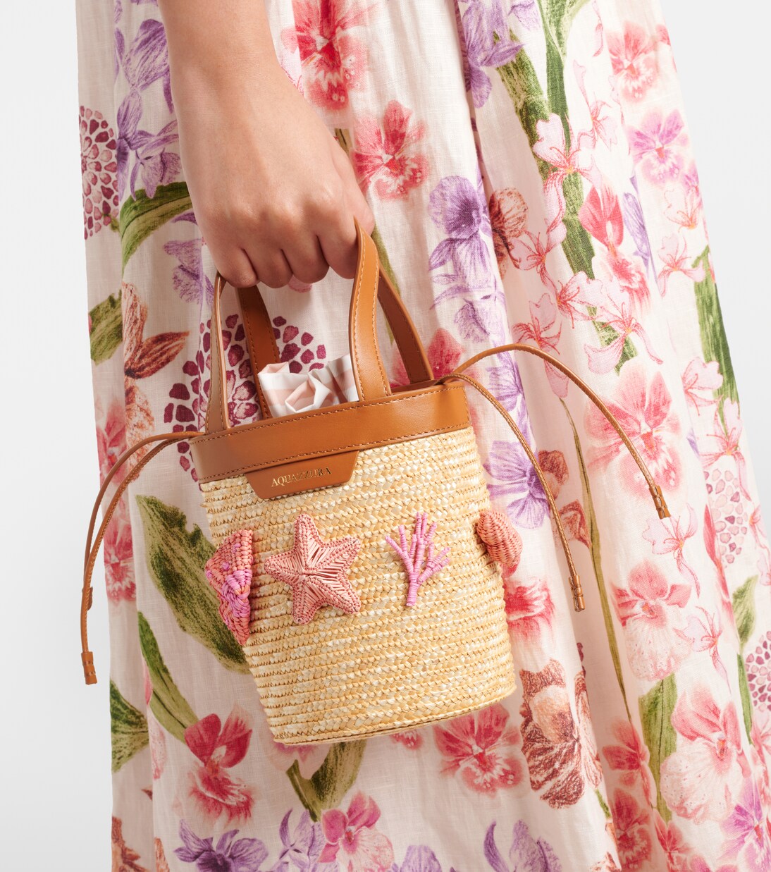 Marea Small appliqué raffia bucket bag | Aquazzura