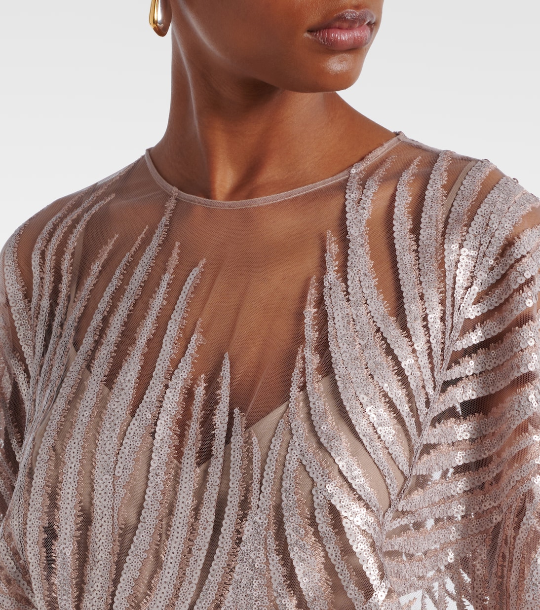 Abito lungo in tulle con ricamo | Elie Saab