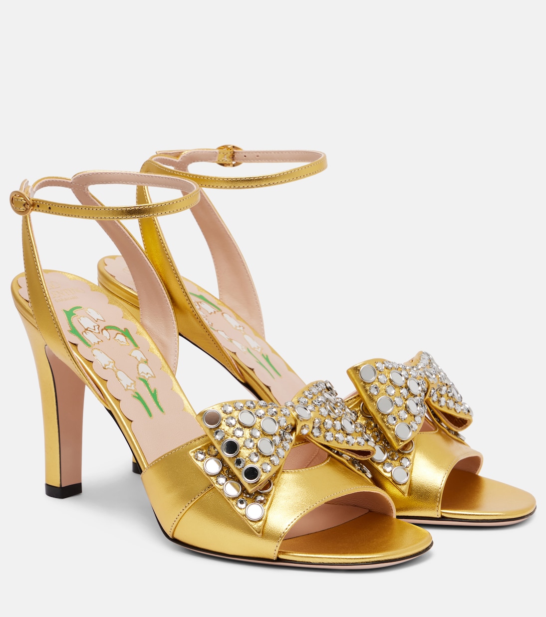 Bowow 95 embellished metallic leather sandals | Valentino Garavani