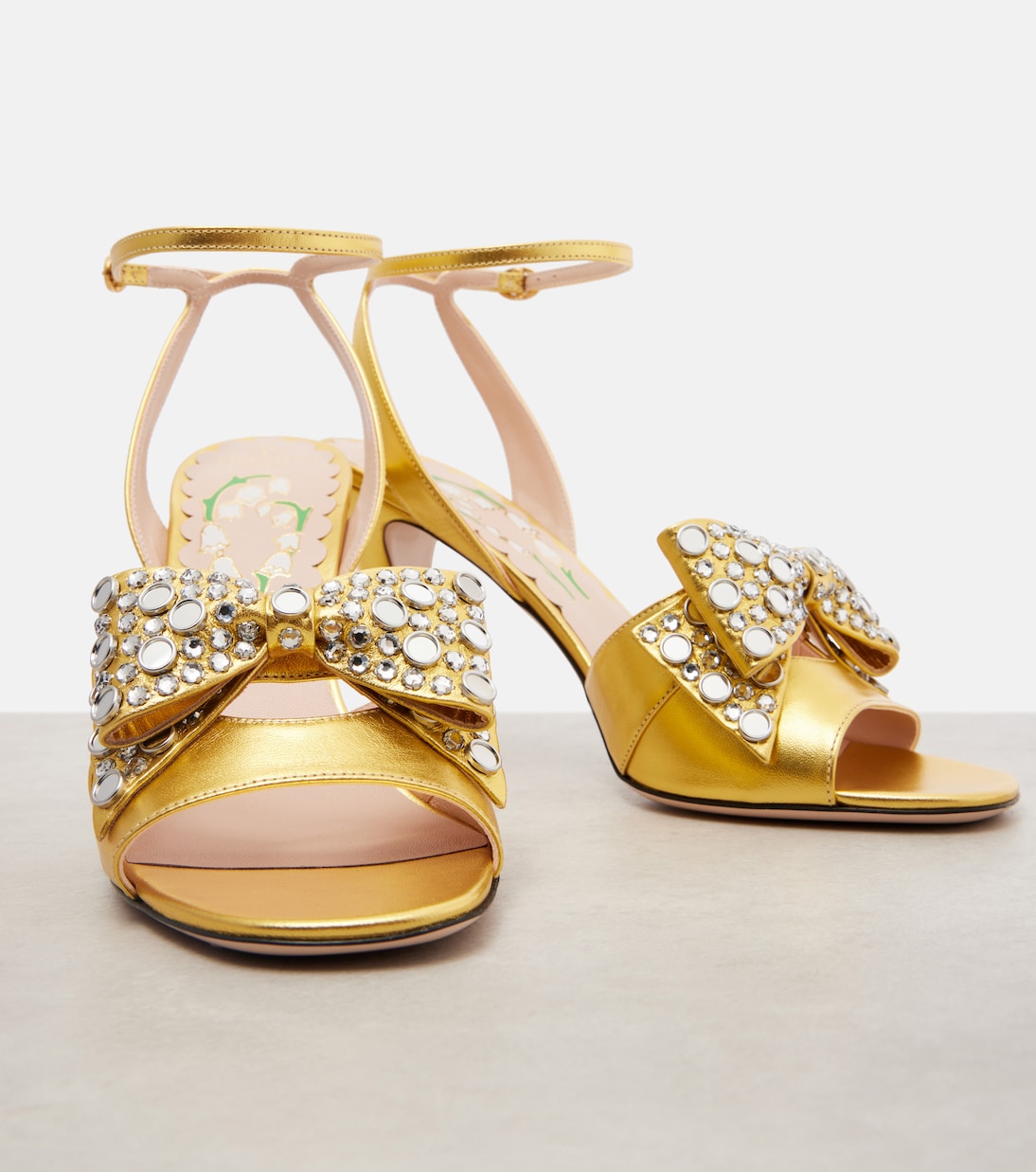 Bowow 95 embellished metallic leather sandals | Valentino Garavani
