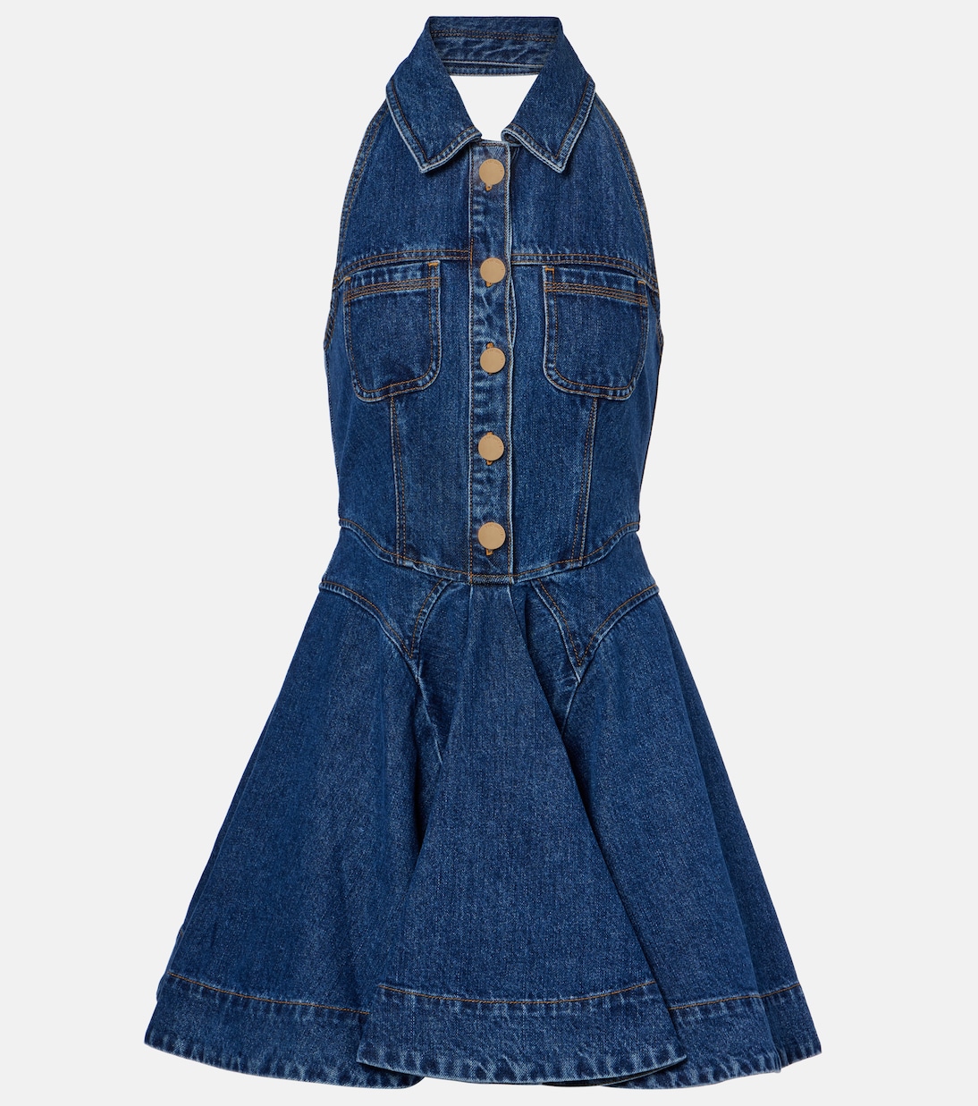 Flared denim midi dress | Self-Portrait