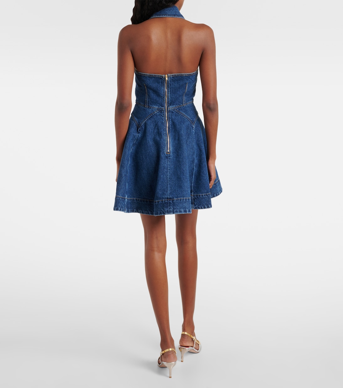 Flared denim midi dress | Self-Portrait