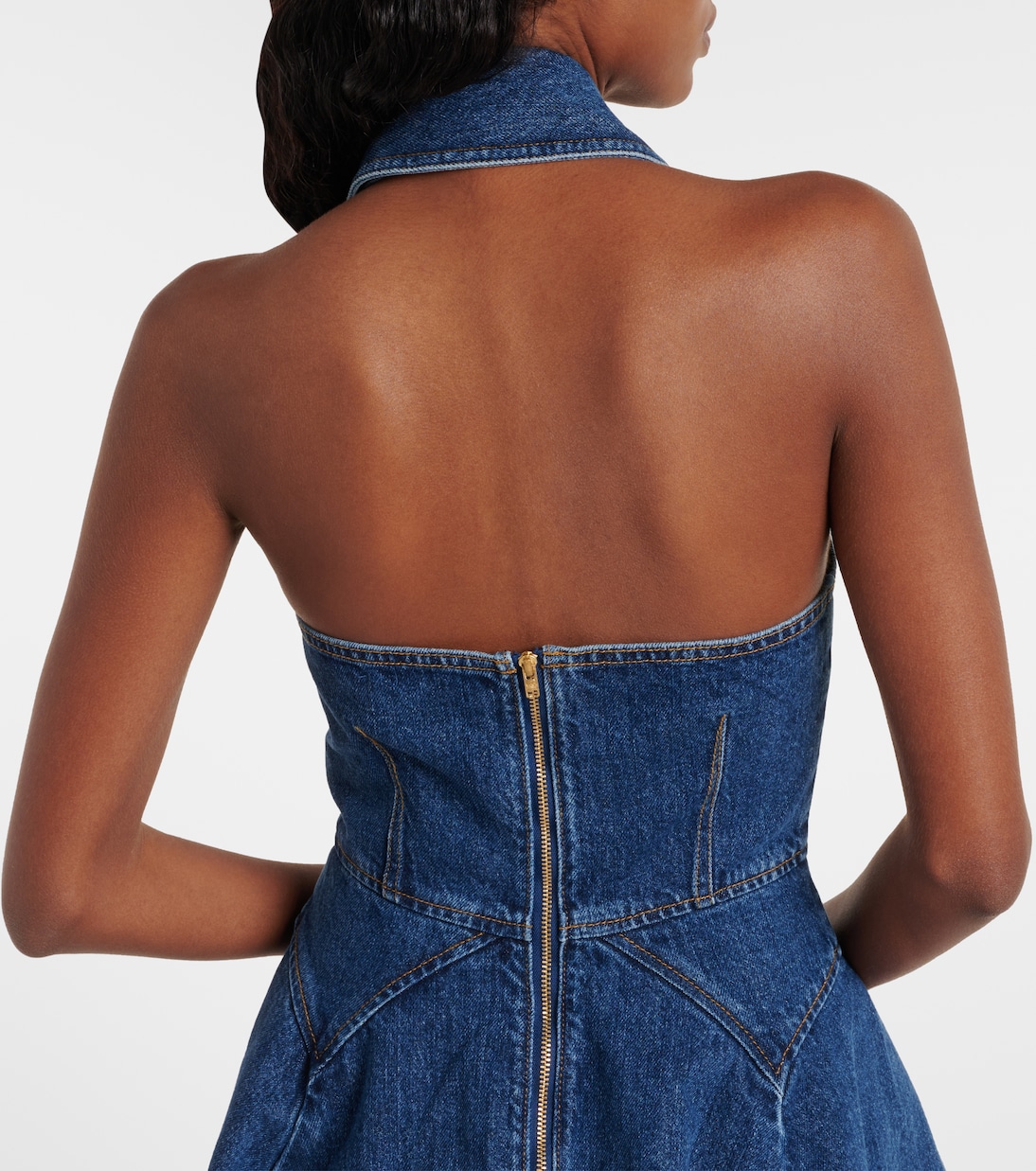 Flared denim midi dress | Self-Portrait