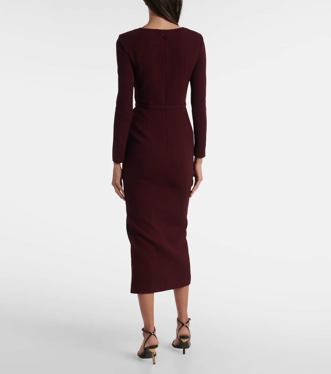 Draped belted wool crêpe midi dress | Roland Mouret