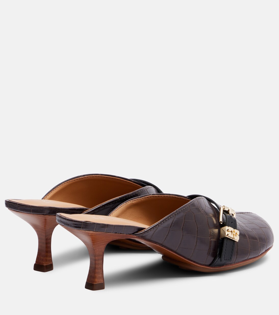 40 crocodile-effect leather mules | Ganni