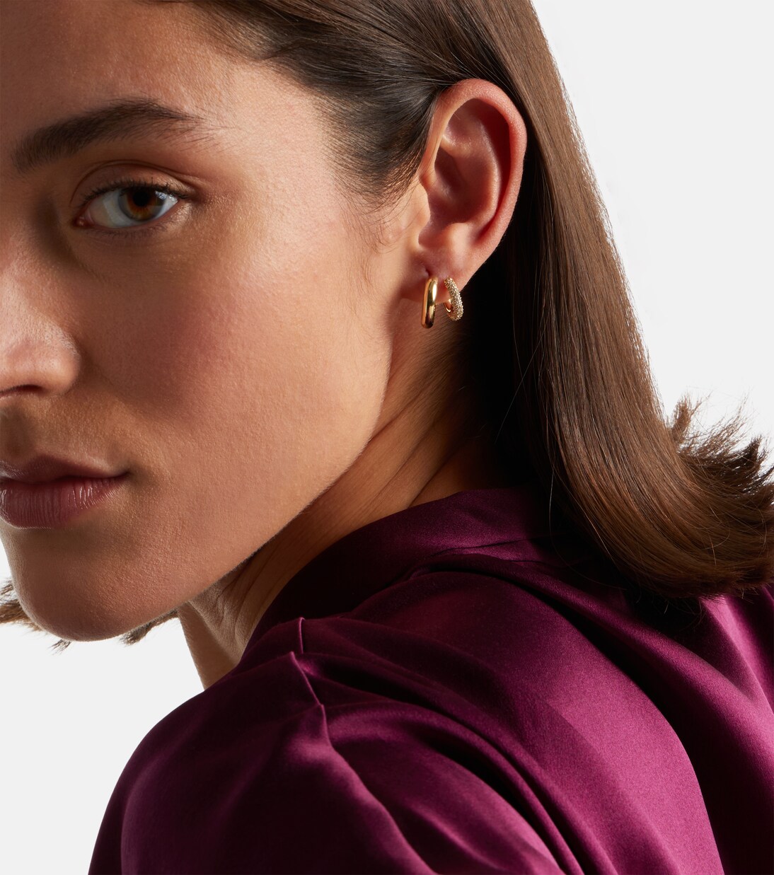 Tri-Link 14kt gold huggie earrings with diamonds | Sydney Evan