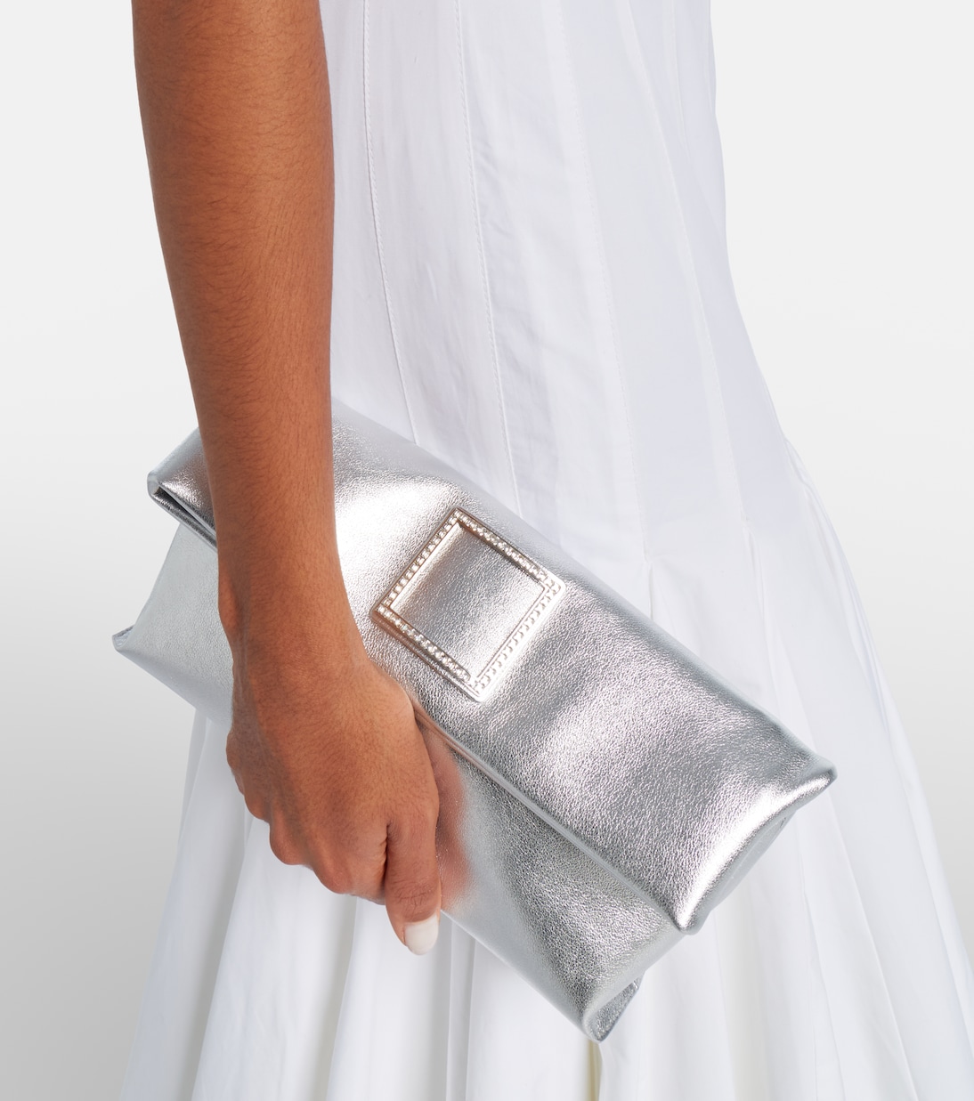 Trompette metallic leather clutch | Roger Vivier