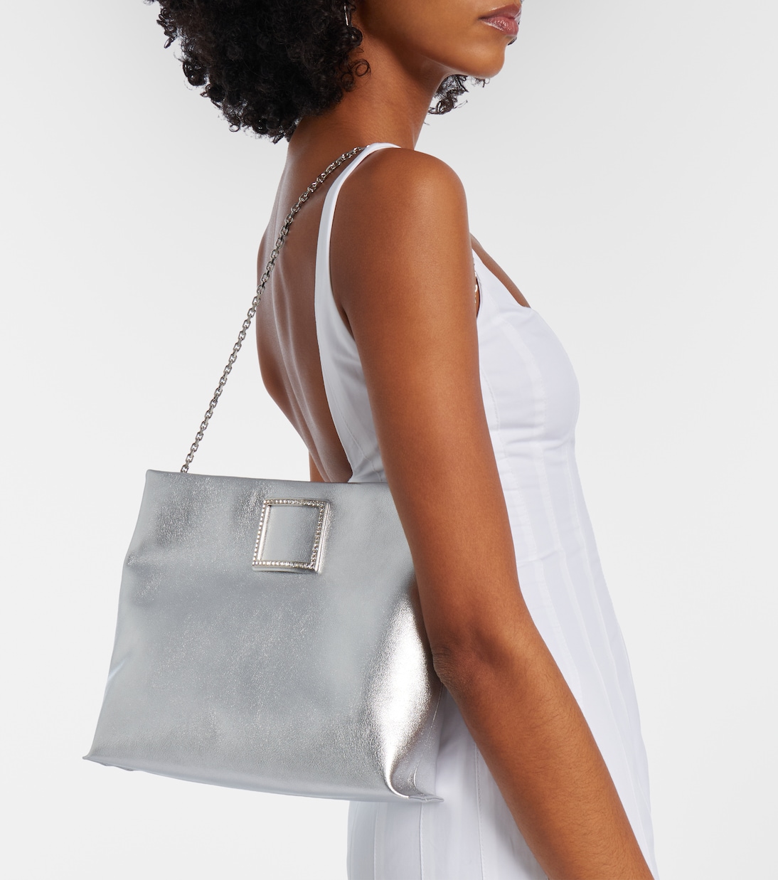 Trompette metallic leather clutch | Roger Vivier