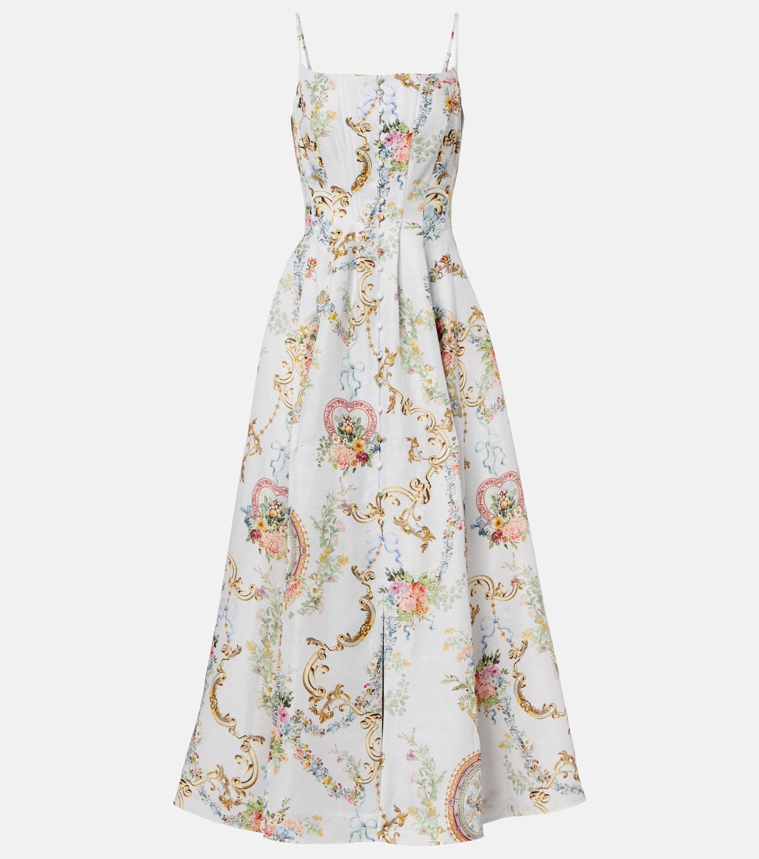 Printed linen and silk bustier dress | Camilla