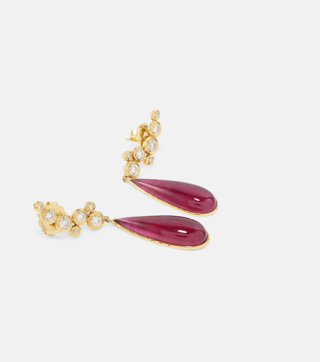 Orecchini pendenti in oro 18kt Octavia Elizabeth con nido fluttuante, diamanti e rubelliti per uno stile giovane e raffinato