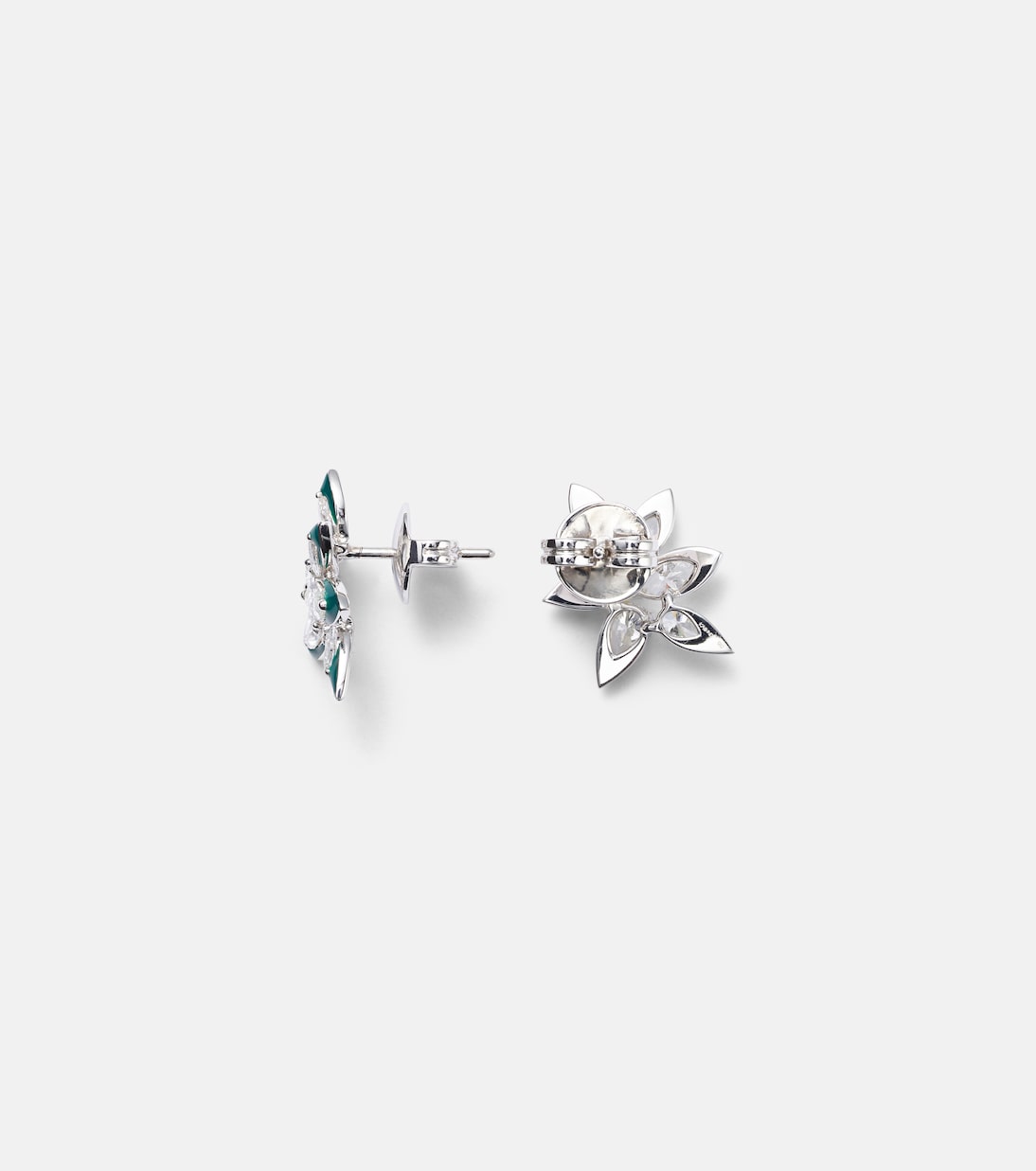 Orecchini asimmetrici in oro bianco 18kt con smalto e diamanti | Kamyen