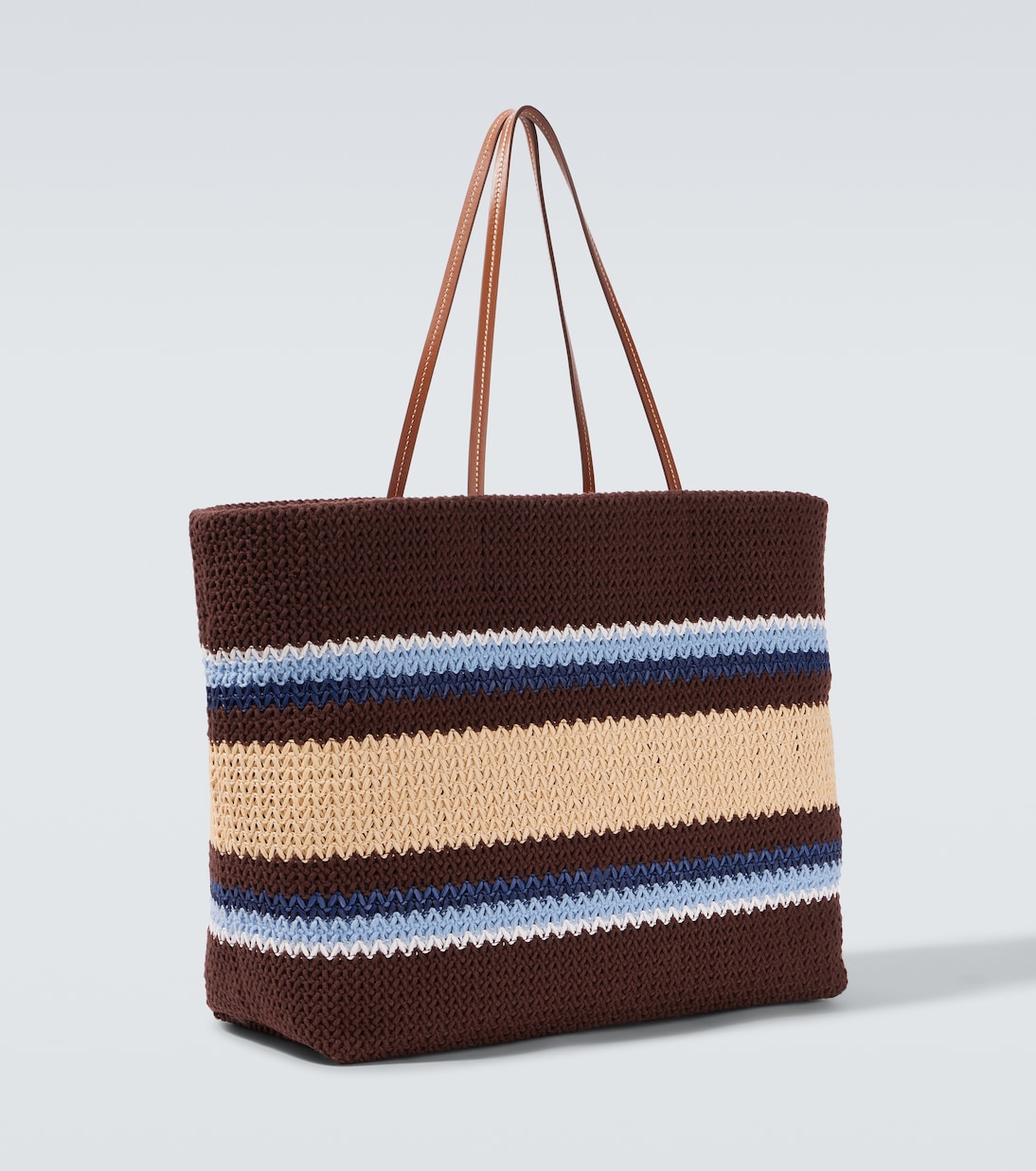 Logo striped raffia-effect shopper | Miu Miu