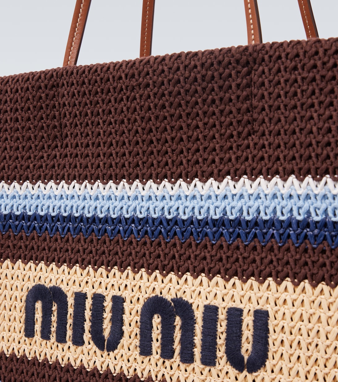 Logo striped raffia-effect shopper | Miu Miu
