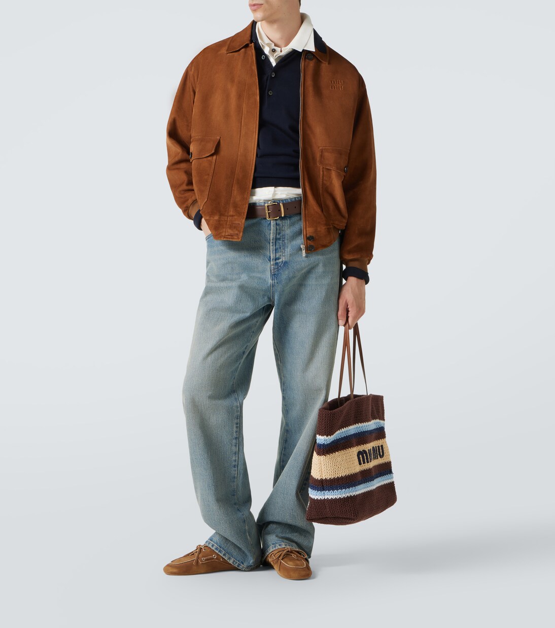 Logo striped raffia-effect shopper | Miu Miu