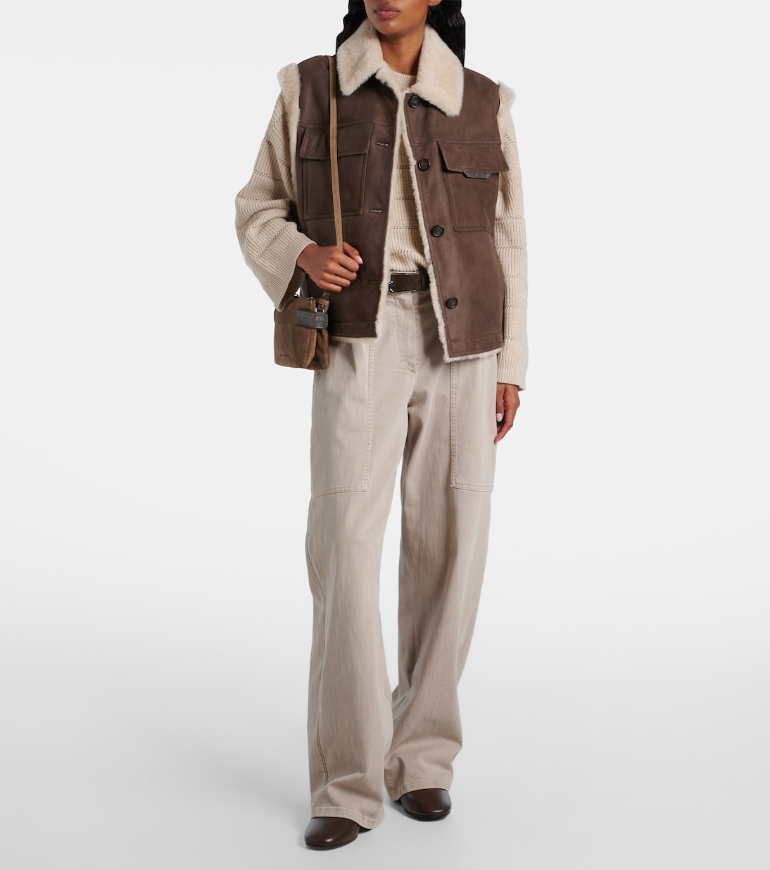 Shearling-lined suede vest | Brunello Cucinelli