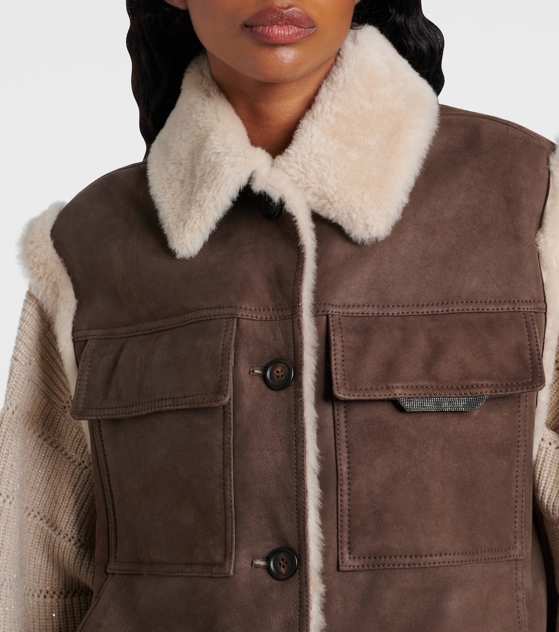 Shearling-lined suede vest | Brunello Cucinelli
