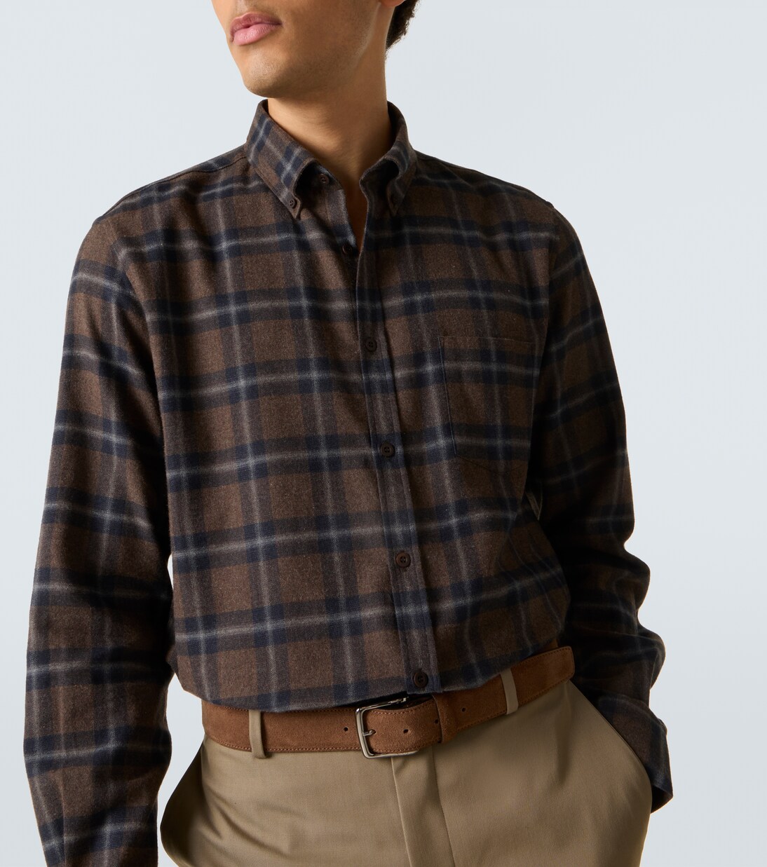 Checked cotton flannel shirt | Sunspel